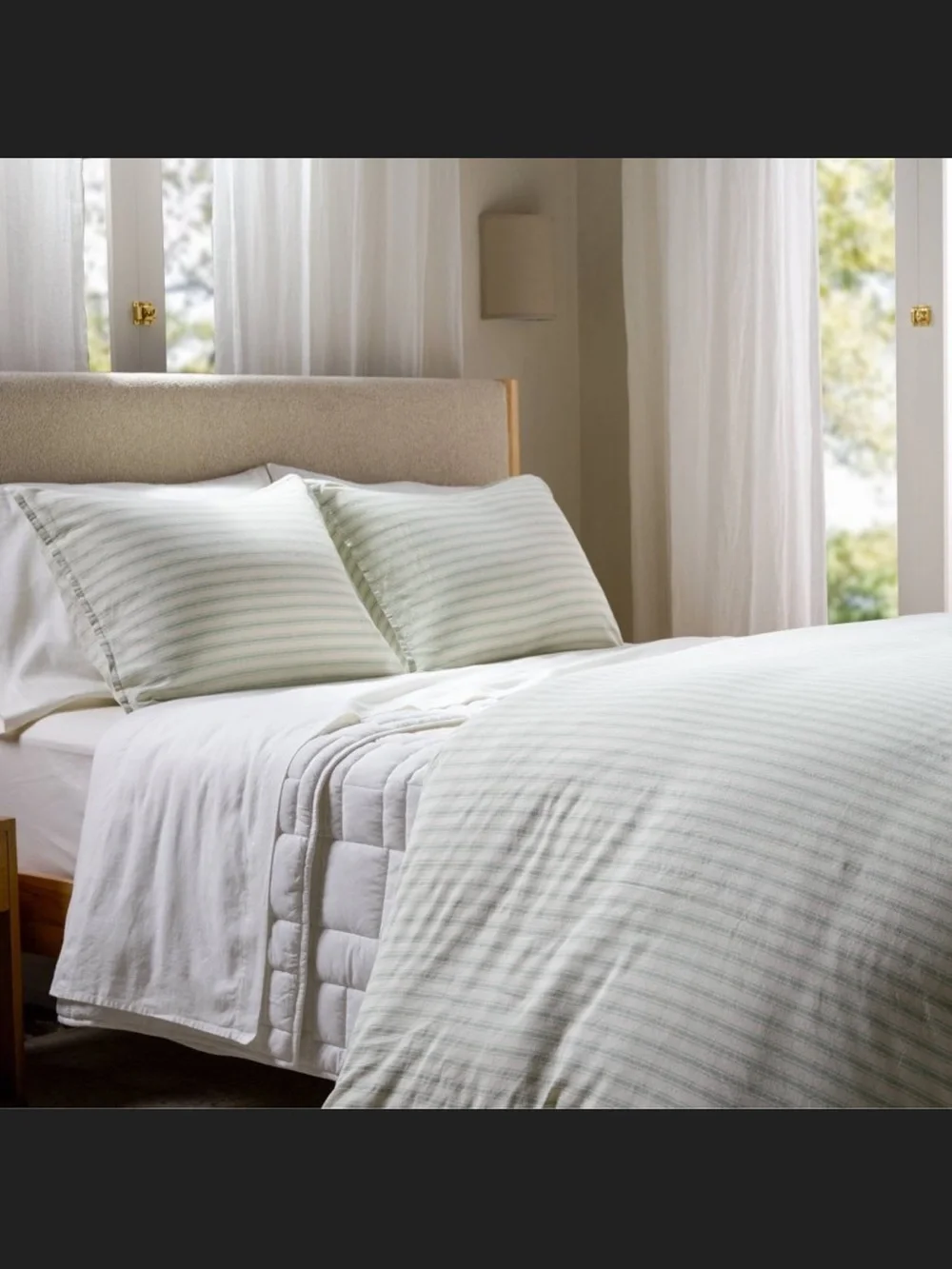 Relaxed Linen Stripe Duvet Cover & Sham Set - Parachute Full/Queen Jade Color